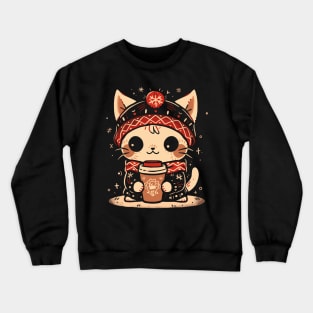 Cute Anime Christmas Coffee Cat Crewneck Sweatshirt